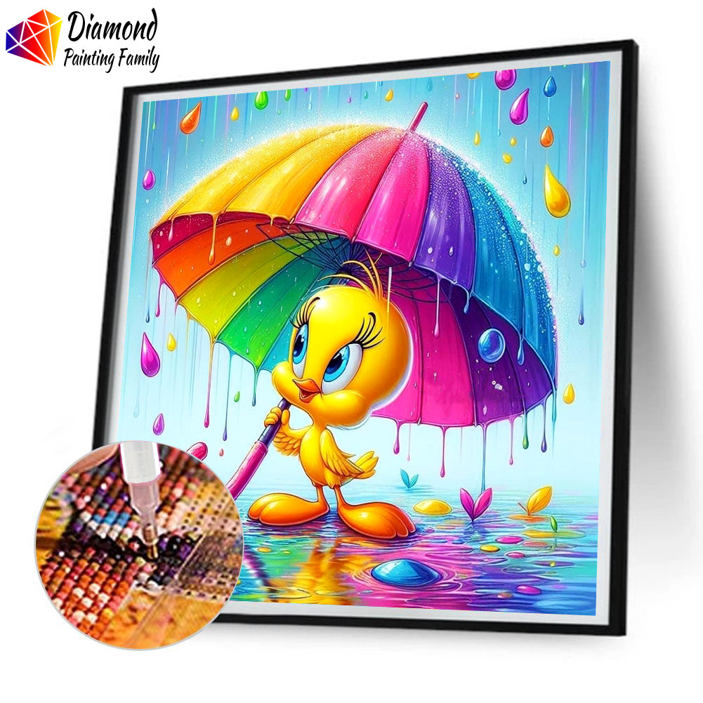 Diamond Painting Family Full Resin Square Fairy Dust Crystal AB Stone Diamond Painting Arts Rainbow Umbrella Duck丨DF0001