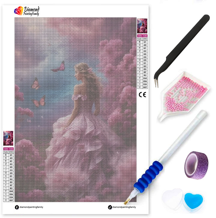 Diamond Painting Family Full Resin Square Fairy Dust Crystal AB Stone Diamond Painting Arts Pink Flower Girl丨DF0005