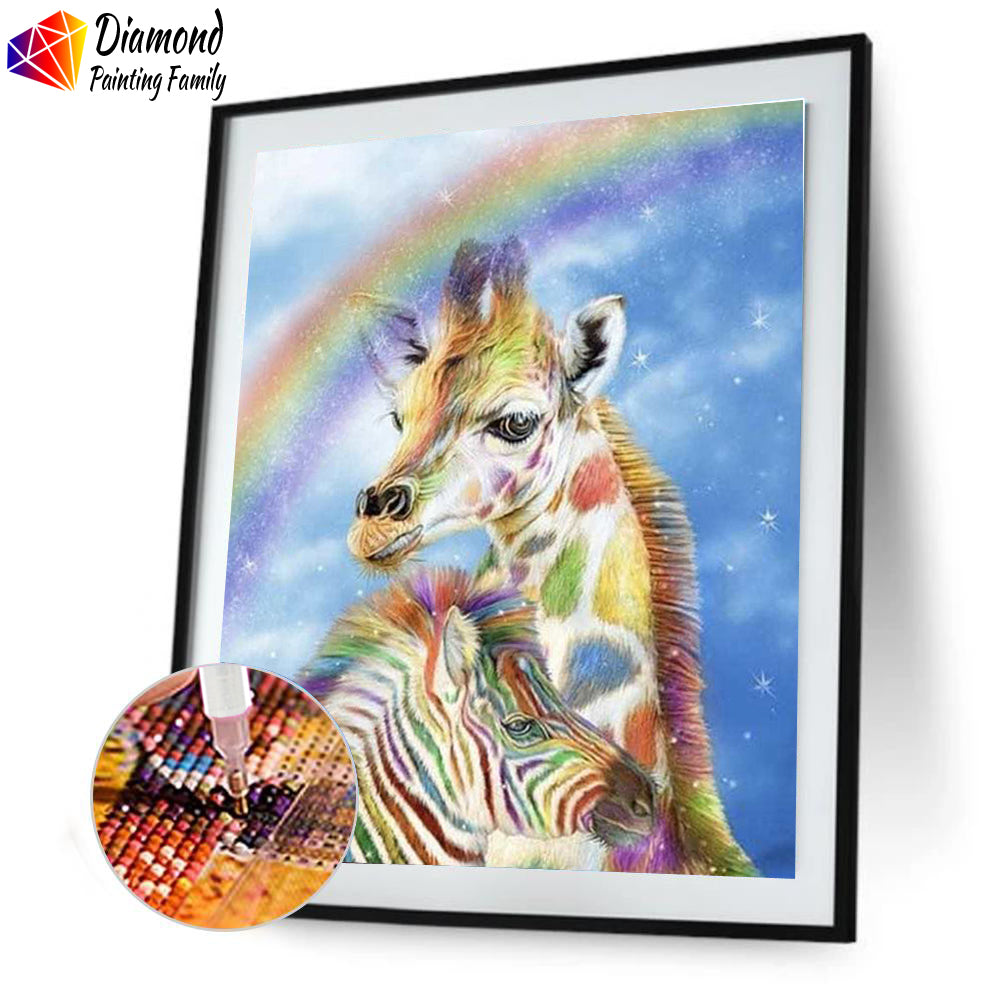 Diamond Painting Family Full Resin Square Fairy Dust Crystal AB Stone Diamond Painting Arts Rainbow Zebra丨DF0008