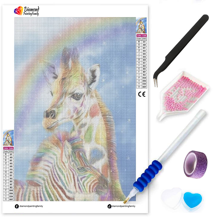 Diamond Painting Family Full Resin Square Fairy Dust Crystal AB Stone Diamond Painting Arts Rainbow Zebra丨DF0008