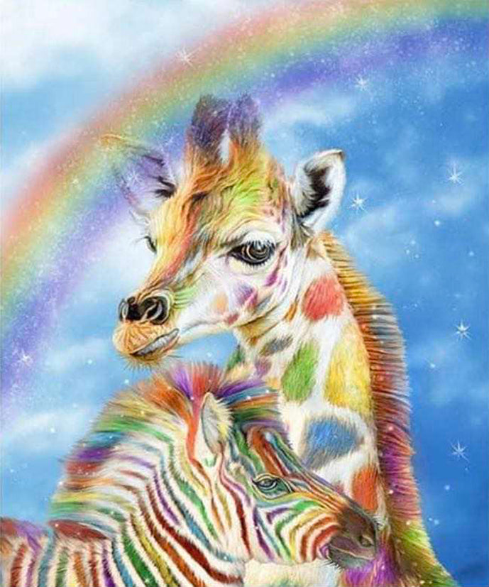 Diamond Painting Family Full Resin Square Fairy Dust Crystal AB Stone Diamond Painting Arts Rainbow Zebra丨DF0008