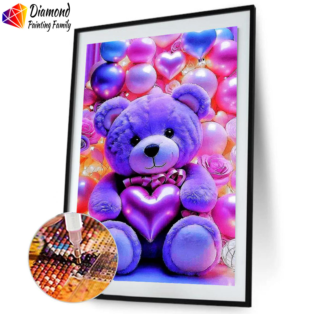 Diamond Painting Family Full Resin Square Fairy Dust Crystal AB Stone Diamond Painting Arts Purple Balloon Bear丨DF0017