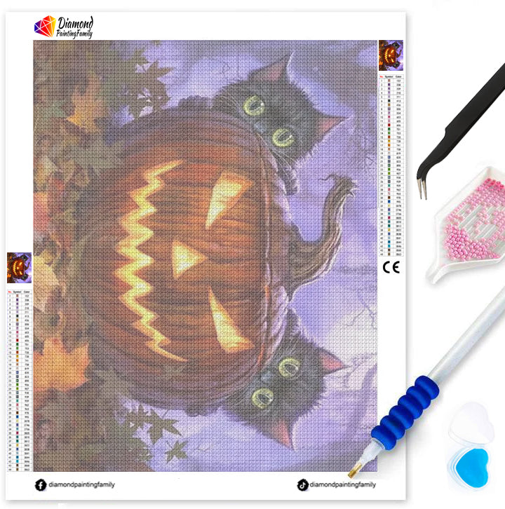 Diamond Painting Family Full Resin Square Fairy Dust Crystal AB Stone Diamond Painting Arts Halloween Pumpkin Kitty丨DF0018