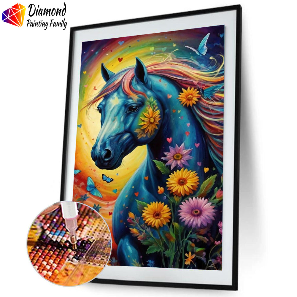 Diamond Painting Family Full Resin Square Fairy Dust Crystal AB Stone Diamond Painting Arts Flower Horse丨DF0025