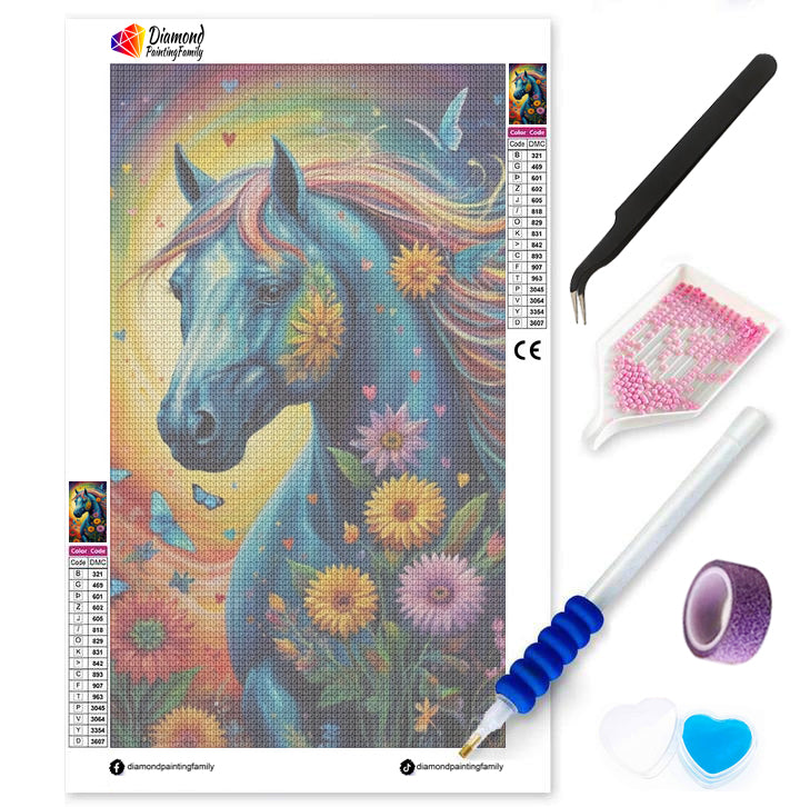 Diamond Painting Family Full Resin Square Fairy Dust Crystal AB Stone Diamond Painting Arts Flower Horse丨DF0025