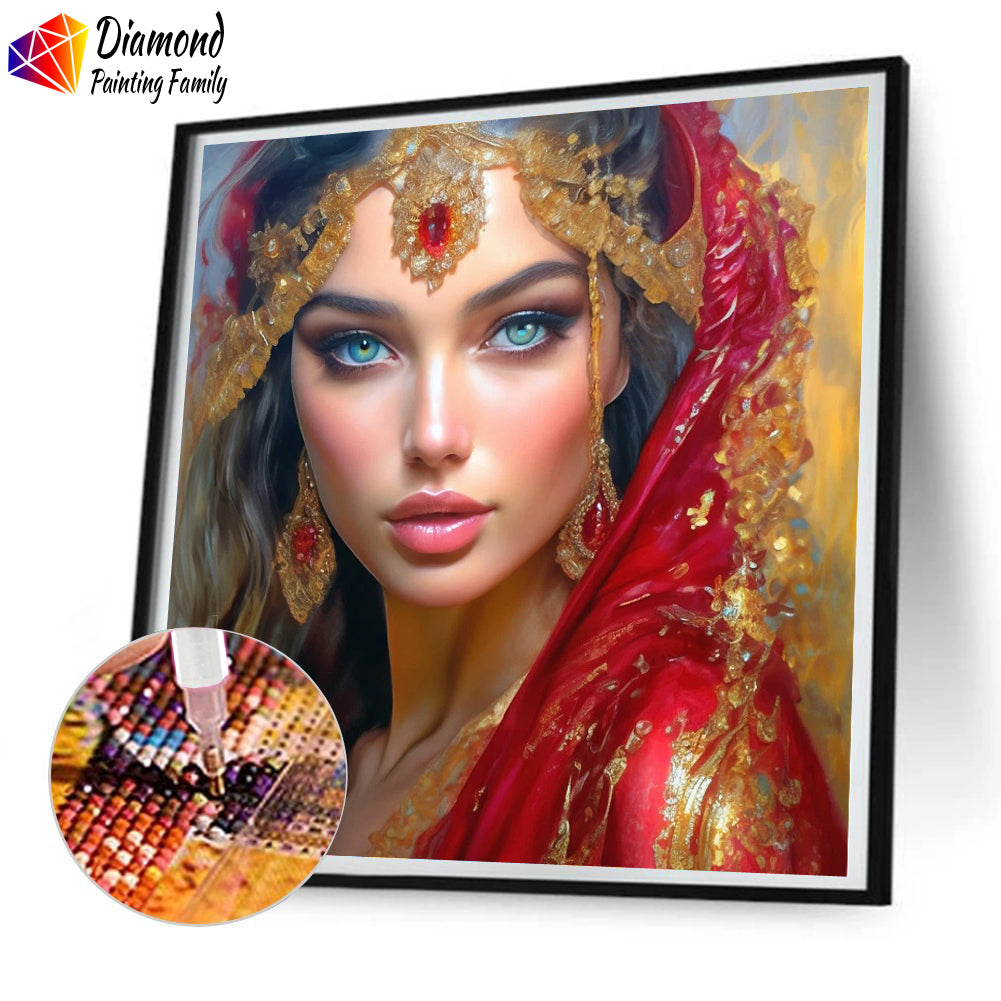 Diamond Painting Family Full Resin Square Fairy Dust Crystal AB Stone Diamond Painting Arts Red Beauty丨DF0030