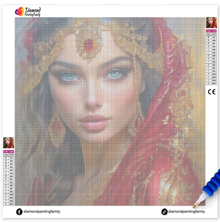Diamond Painting Family Full Resin Square Fairy Dust Crystal AB Stone Diamond Painting Arts Red Beauty丨DF0030