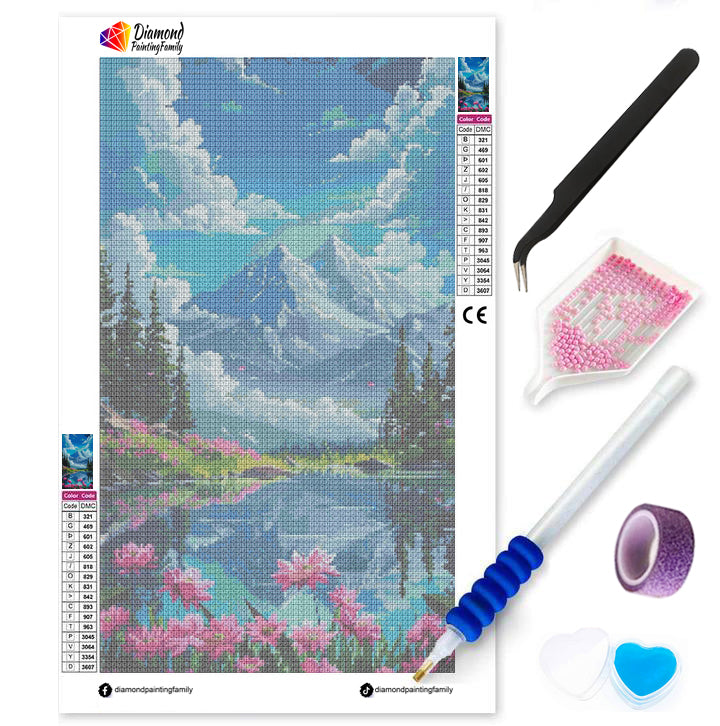 Diamond Painting Family Full Resin Square Fairy Dust Crystal AB Stone Diamond Painting Arts Mountain Lake丨DF0036