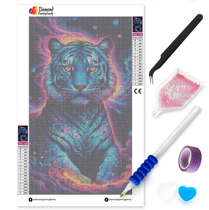 Diamond Painting Family Full Resin Square Fairy Dust Crystal AB Stone Diamond Painting Arts Blue Tiger丨DF0039