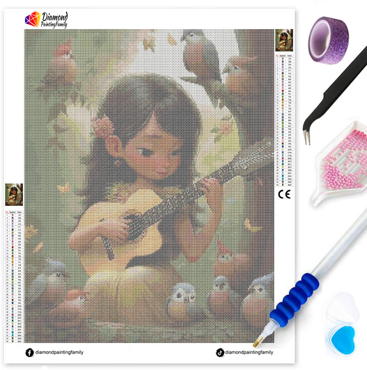 Diamond Painting Family Full Resin Square Fairy Dust Crystal AB Stone Diamond Painting Arts Guitar Girl丨DF0045