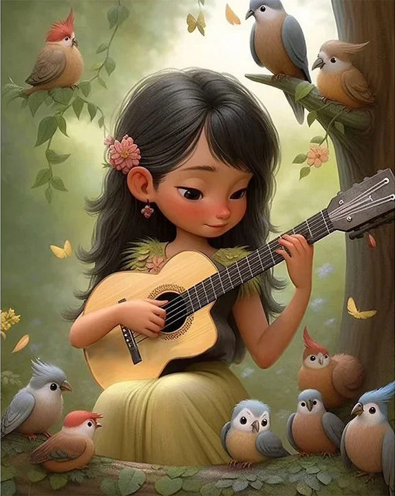 Diamond Painting Family Full Resin Square Fairy Dust Crystal AB Stone Diamond Painting Arts Guitar Girl丨DF0045