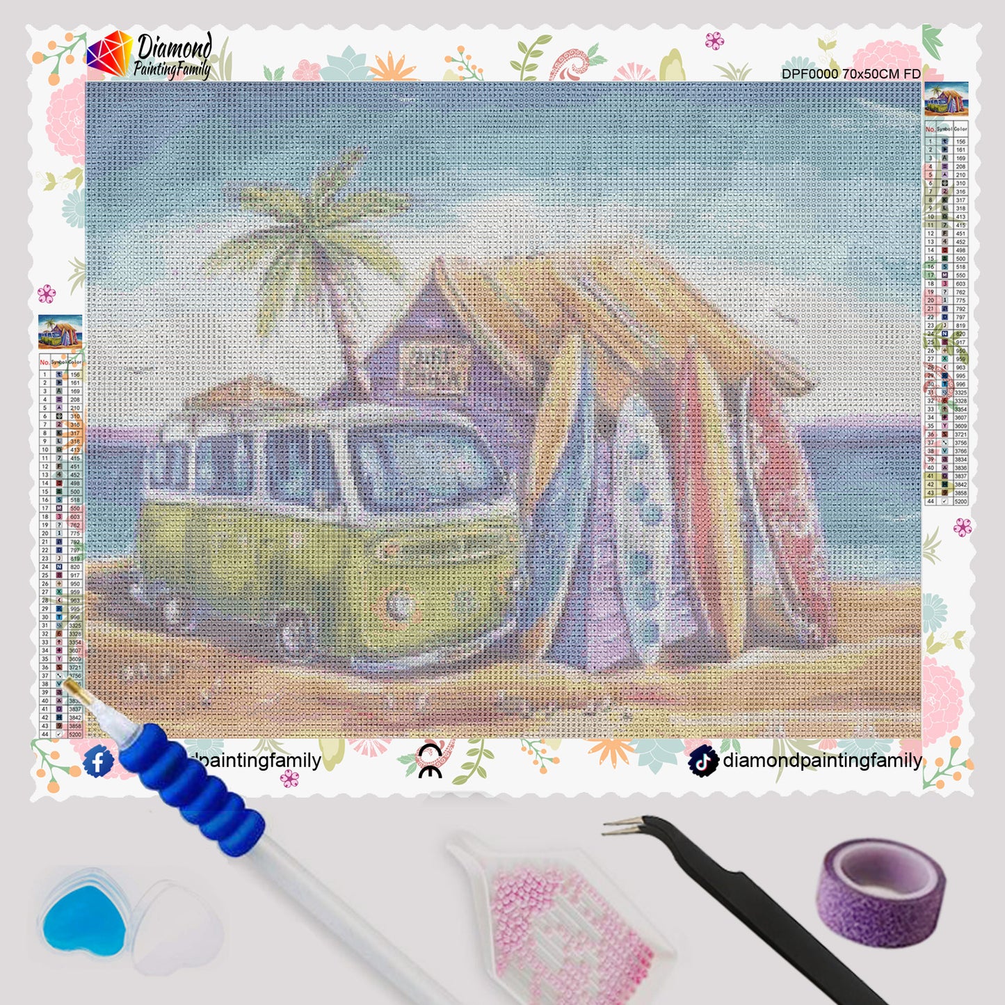 Diamond Painting Family Full Resin Square Fairy Dust Crystal AB Stone Diamond Painting Arts Surf Shack丨DF0104