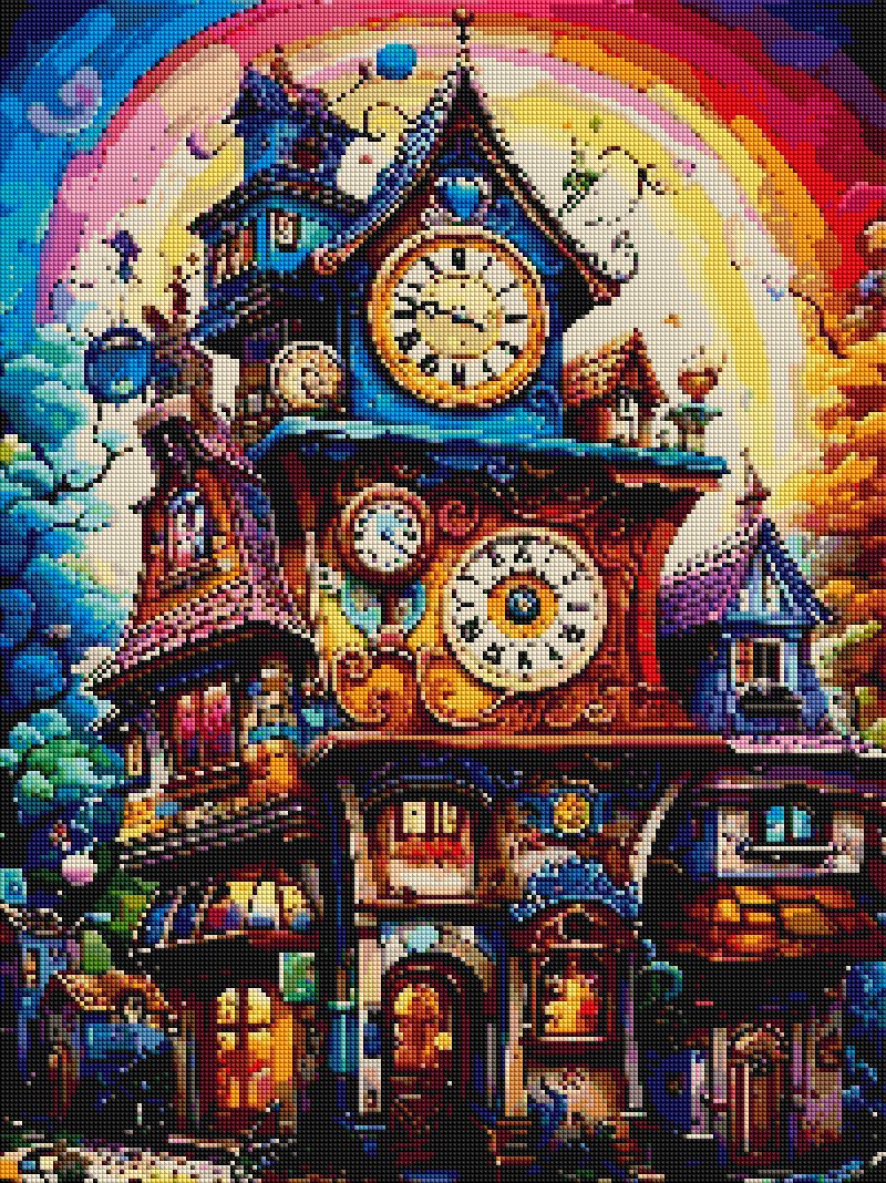 Diamond Painting Family Full Resin Square Fairy Dust Crystal AB Stone Diamond Painting Arts Clock House丨DF0105