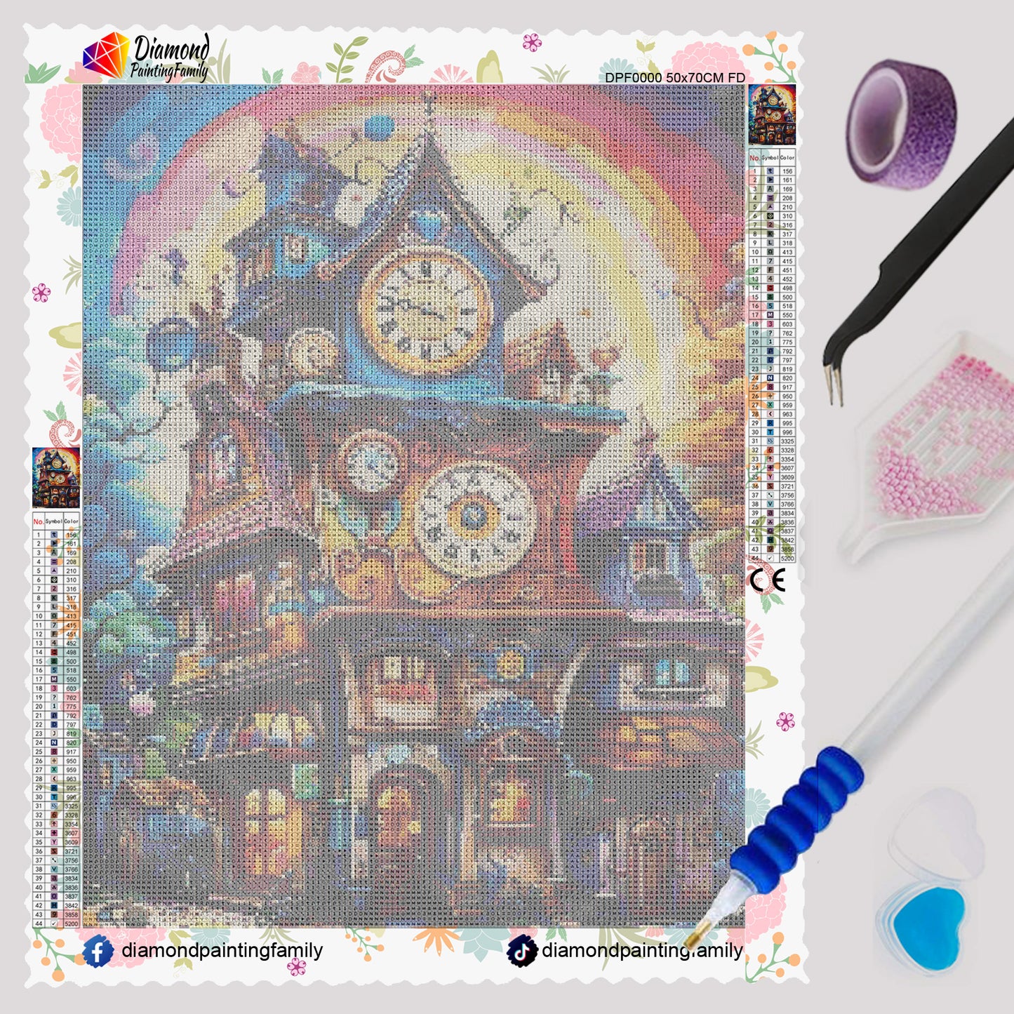 Diamond Painting Family Full Resin Square Fairy Dust Crystal AB Stone Diamond Painting Arts Clock House丨DF0105