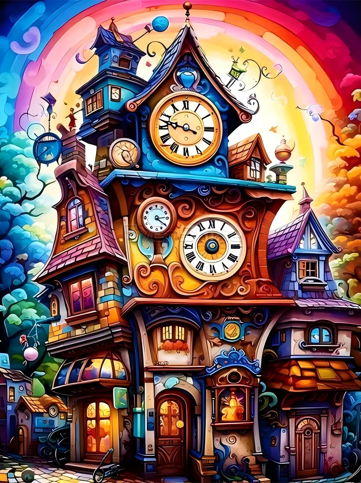 Diamond Painting Family Full Resin Square Fairy Dust Crystal AB Stone Diamond Painting Arts Clock House丨DF0105