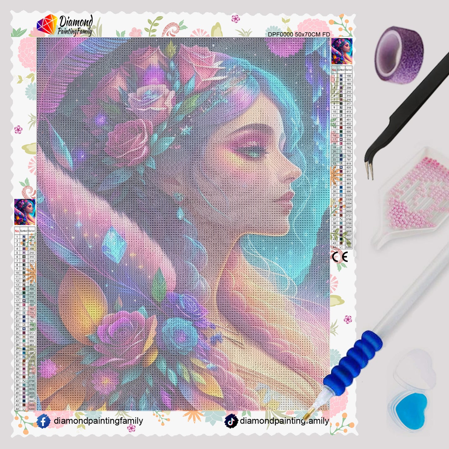 Diamond Painting Family Full Resin Square Fairy Dust Crystal AB Stone Diamond Painting Arts Flower Girl丨DF0106