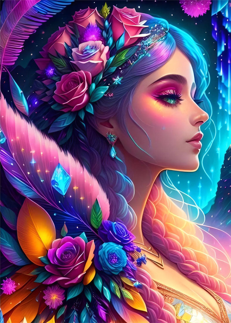 Diamond Painting Family Full Resin Square Fairy Dust Crystal AB Stone Diamond Painting Arts Flower Girl丨DF0106