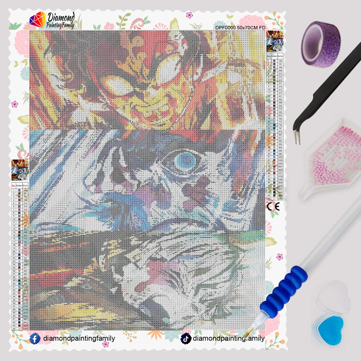 Diamond Painting Family Full Resin Square Fairy Dust Crystal AB Stone Diamond Painting Arts Kimetsu no Yaiba丨DF0126