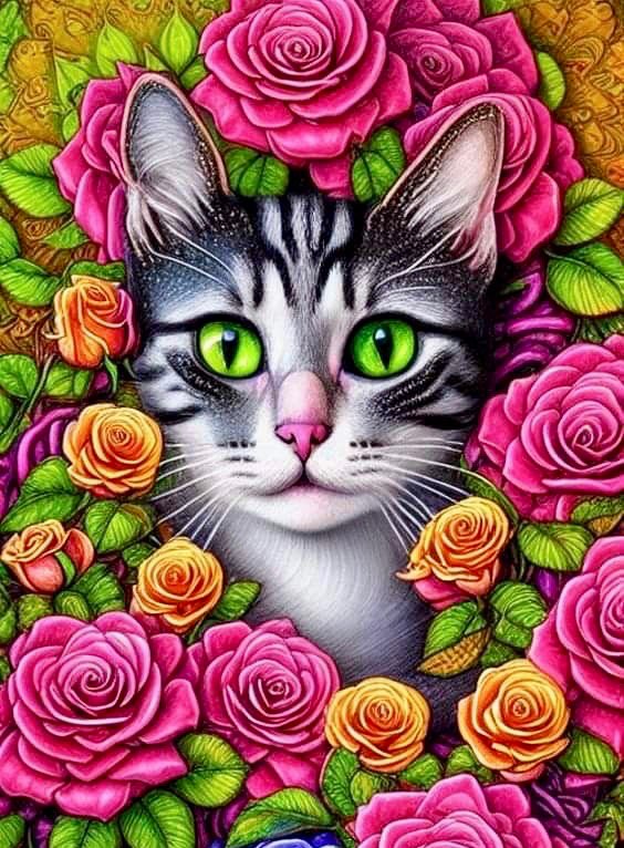Diamond Painting Family Resin Square Fairy Dust Crystal AB Stone Diamond Painting Arts Flower Cat丨DF0188