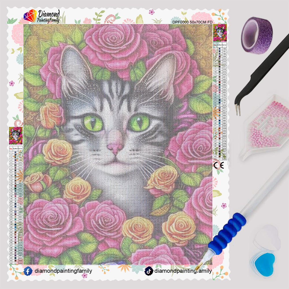 Diamond Painting Family Resin Square Fairy Dust Crystal AB Stone Diamond Painting Arts Flower Cat丨DF0188