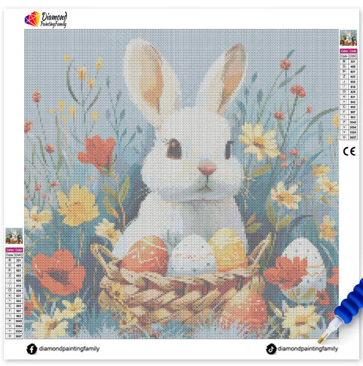 EDiamond Painting Family Full Resin Square Fairy Dust Crystal AB Stone Diamond Painting Arts aster Bunny丨DF0074