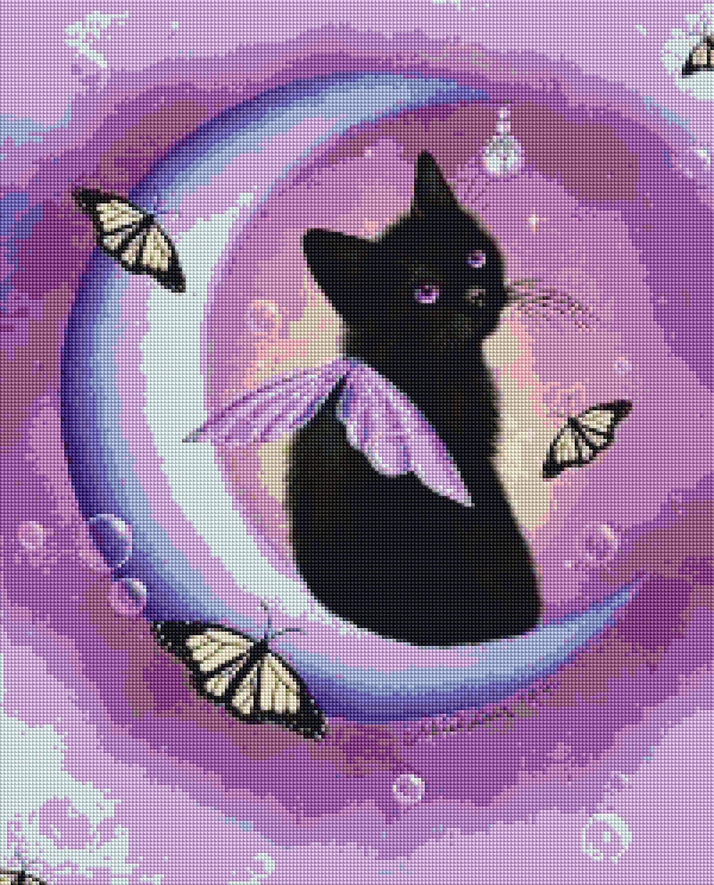 Diamond Painting Family Full Resin Square Fairy Dust Crystal AB Stone Diamond Painting Arts Black Cat Moon丨DF0084
