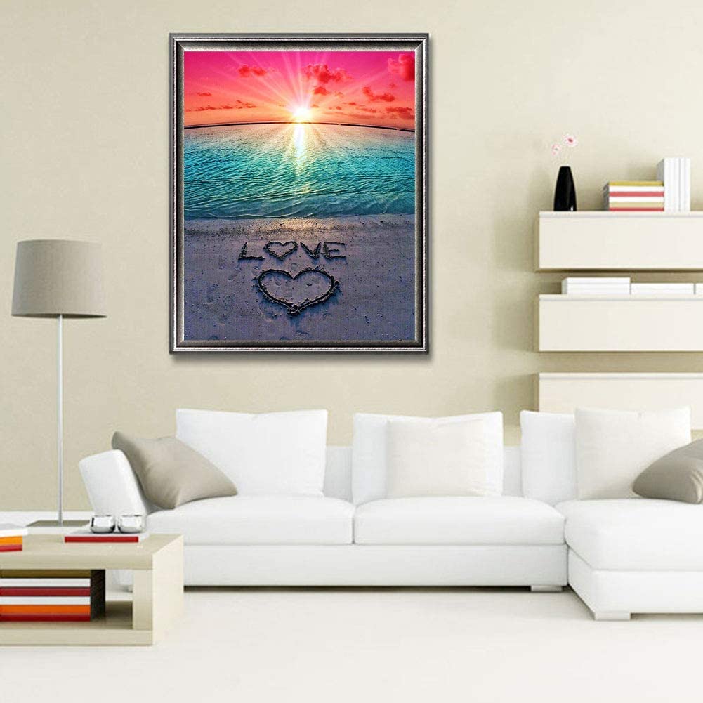 Diamond Painting Family Full Resin Square Fairy Dust Crystal AB Stone Diamond Painting Arts Sunset Beach丨NY001