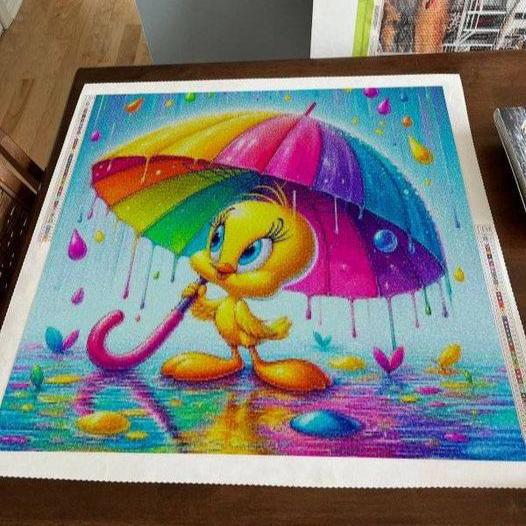 Luxury Diamond Painting Rainbow Umbrella Little Yellow Duck