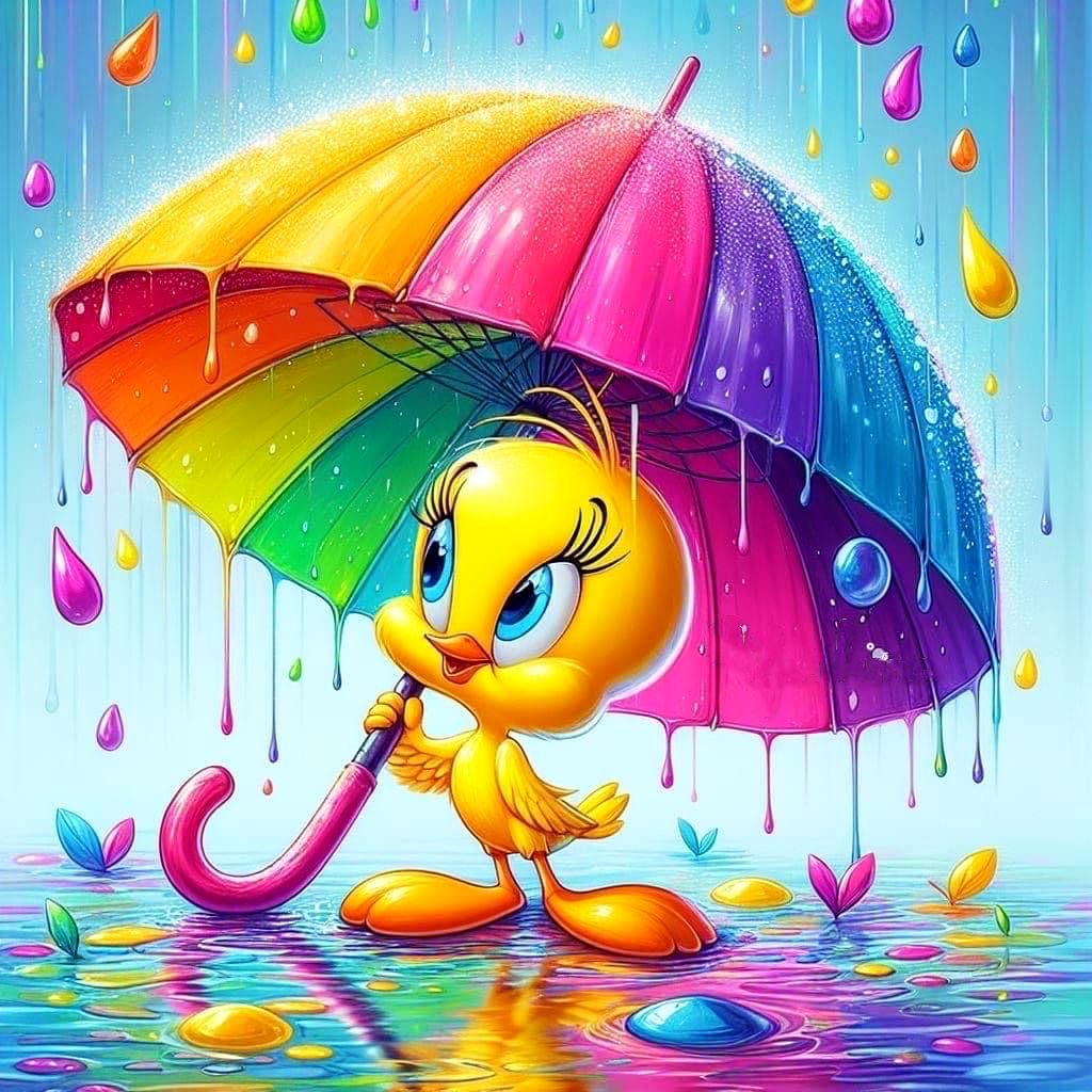 Luxury Diamond Painting Rainbow Umbrella Little Yellow Duck