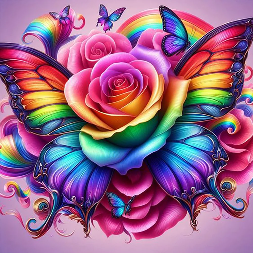 Luxury Diamond Painting Square Drill Rainbow Butterfly Rose