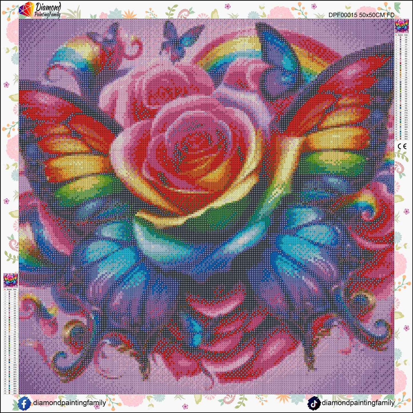 Luxury Diamond Painting Square Drill Rainbow Butterfly Rose