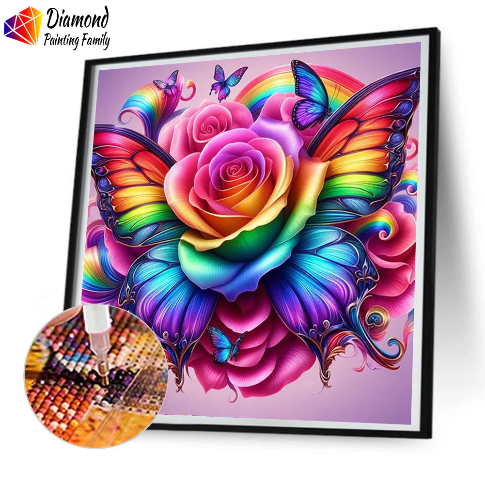 Luxury Diamond Painting Square Drill Rainbow Butterfly Rose DPF0015