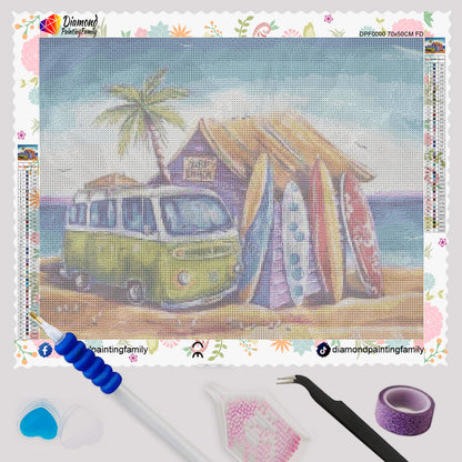 Diamond Painting Family Full Resin Square Fairy Dust Crystal AB Stone Diamond Painting Arts Surf Shack丨DF0104