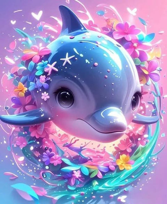 Diamond Painting Family Resin Square Fairy Dust Crystal AB Stone Diamond Painting Arts Colorful Dolphin丨DF0194
