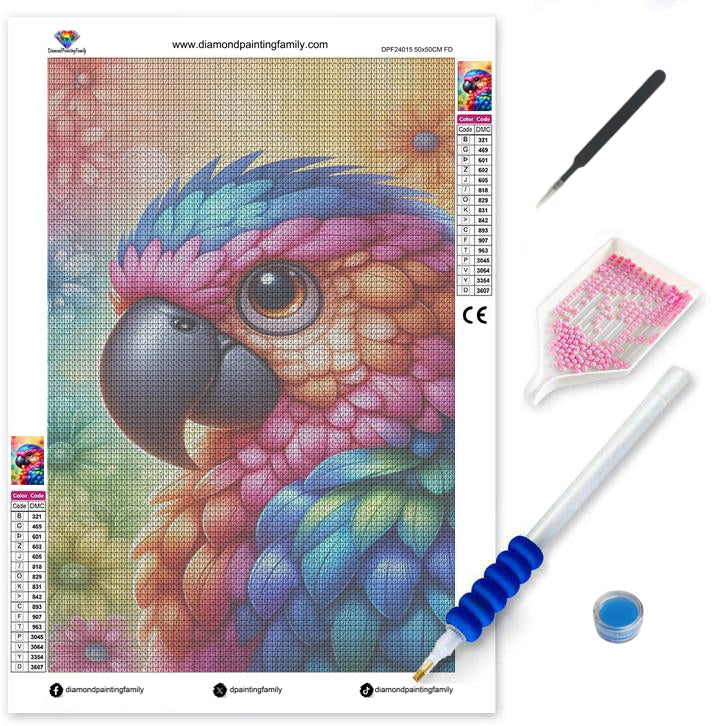 Luxury Diamond Painting Family Round Drill Colorful Parrot 50x90cm