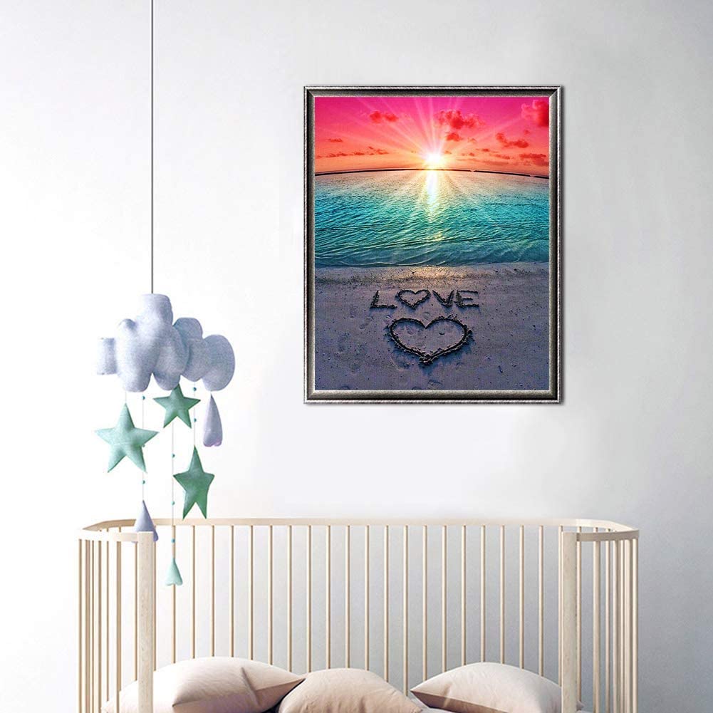 DIY 5D Diamond Painting Beach by Number Kits, Painting Cross Stitch Full Drill Crystal Rhinestone Embroidery Pictures Arts Craft for Home Wall Decor Gift