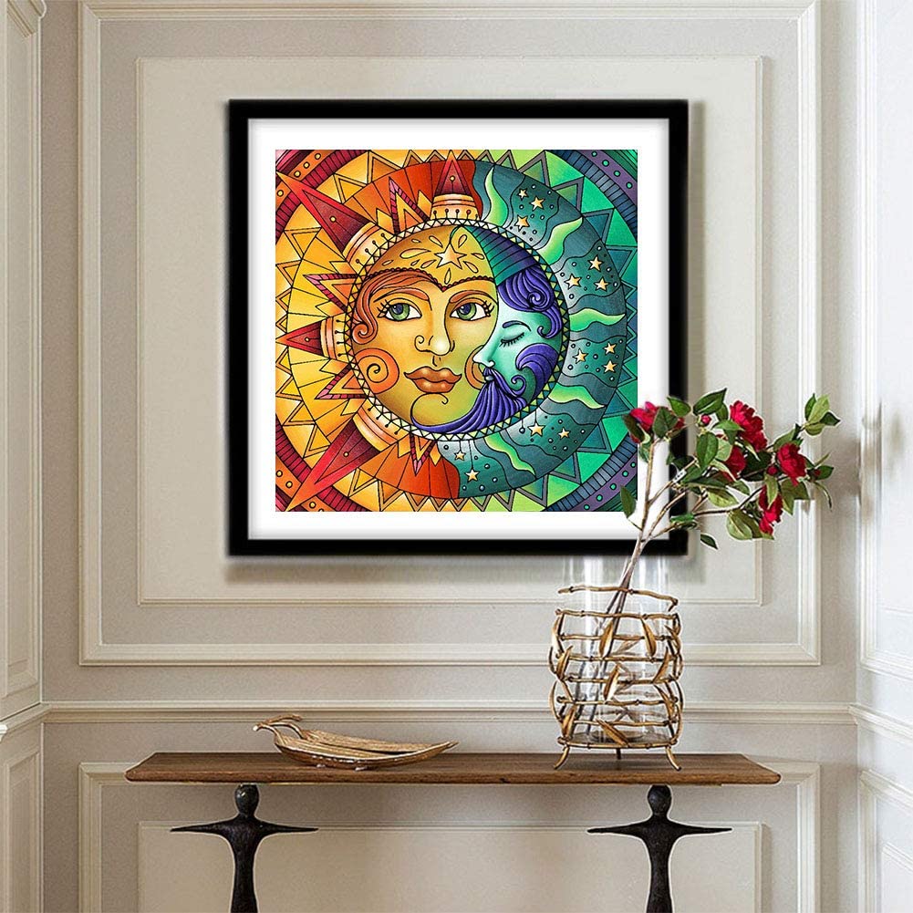 Diamond Painting Kits for Adults,Sun and Moon Face Full Drill Crystal Rhinestone Embroidery Cross Stitch,DIY 5D Paint by Numbers for Adults Beginner,Home Wall Decor